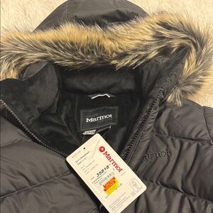 Children’s Marmot Dark Quilted Jacket with Faux Fur Trim size S